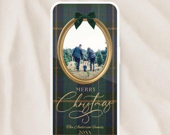 Animated Tartan Christmas Photo Card Template, Classic Preppy Plaid Holiday Card, Editable Family Christmas Greeting