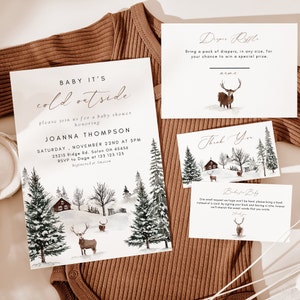 Winter Baby Shower Invitation Bundle, Baby Its Cold Outside winter baby Shower invite Set, Winter Wonderland Baby Shower