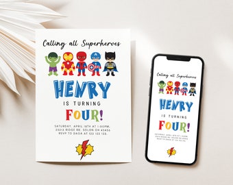 Invitación de cumpleaños de superhéroe, invitación de cumpleaños de Spiderman, invitación de cumpleaños editable, plantilla de cumpleaños de superhéroe