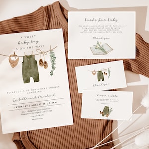 Jongen baby shower uitnodiging bundel, jongen baby shower uitnodiging set sjabloon, luier teken, boek, boho baby shower uitnodiging, babykleertjes