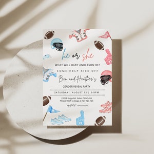 Football Gender Reveal Invitation, Editable Baby Shower Invite, Will Baby Be Team He or She, Touchdown Chalkboard Printable INSTANT ACCESS
