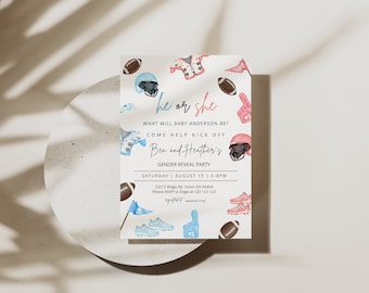 Football Gender Reveal Invitation, Editable Baby Shower Invite, Will Baby Be Team He or She, Touchdown Chalkboard Printable INSTANT ACCESS