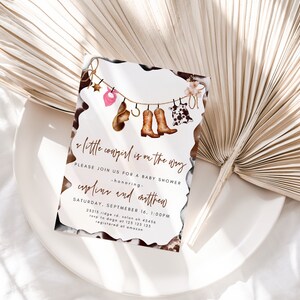 Zestaw szablonów zaproszeń na baby shower, pakiet zaproszeń na baby shower w stylu Dzikiego Zachodu, zaproszenie w stylu Country Western Sprinkle - LITTLE COWGIRL, natychmiastowe pobranie