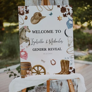 Welcome Sign  Gender Reveal, Rodeo Gender Welcome Sign Template, Cowboy Gender Welcome Decor, Wild West Editable Sign, Cowboy or Cowgirl