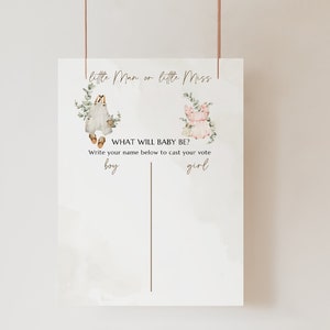 Adivina el género del bebé, niño o niña oso juego de baby shower, él o ella firma, DESCARGA INSTANTE, Plantilla editable