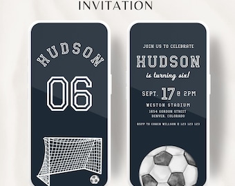 Invito di compleanno animato a tema calcio: modello Canva modificabile (digitale)
