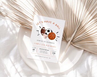 Let's have a Ball Invite, Ball Birthday Invitation Digital, Birthday Invitation, Instant Download,  Invitation for boy, Printable, Editable