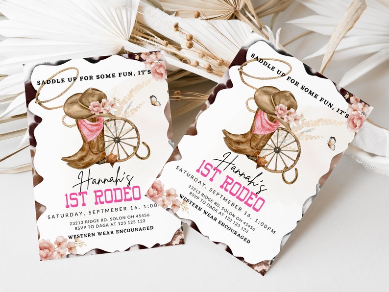 First Rodeo Flower FIRST RODEO Invitation Template, Printable Wild West Birthday Invite ...