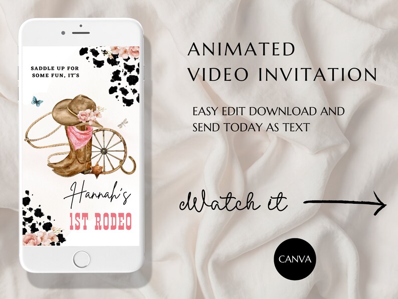 FIRST RODEO Invitation , Animated Wild West Birthday Invite, Phone ...