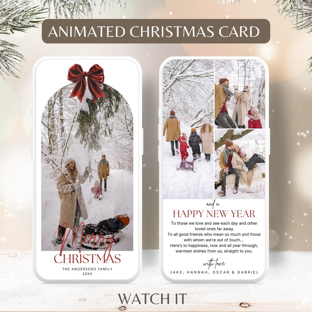 Animated Photo Christmas Card Template, Bow Christmas Photo Holiday ...