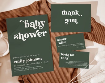 Moderne Baby-Dusche-Einladungs-Vorlagen-Set, druckbare Salbei Baby-Dusche-Einladungs-Bundle, minimalistisch einladen, Sofortiger download