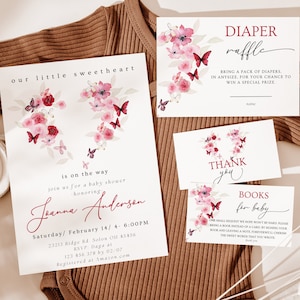 Ensemble de modèles d’invitation à la fête de naissance de la Saint-Valentin, paquet d’invitations à la fête de naissance chérie, fête à thème du cœur de février, invitation papillon