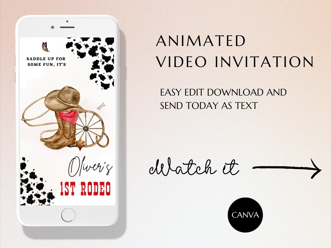 FIRST RODEO Invitation , Animated Wild West Birthday Invite, Phone ...