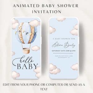 Animated Hot Air Balloon Baby Shower Invitation, Boy Baby Shower Invite, Oh Baby Invitation, Balloon Invitation, Editable