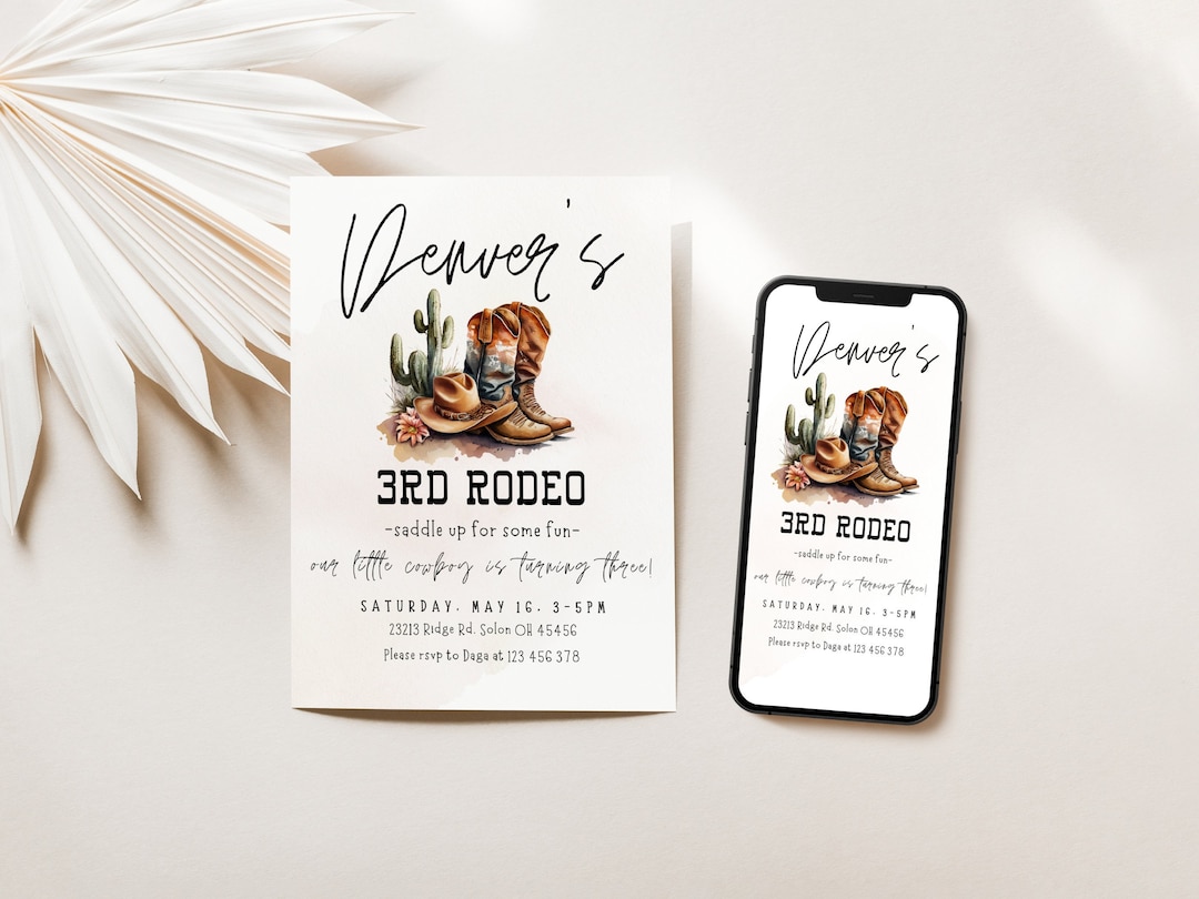 Editable 3rd Rodeo Birthday Invitation Template | Our Little Cowboy is ...