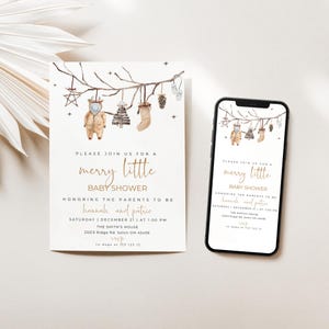 Faire-part baby shower d'hiver, Faire-part baby shower joyeux petit, Faire-part baby shower de Noël modifiable | Chrissy, lot de modèles