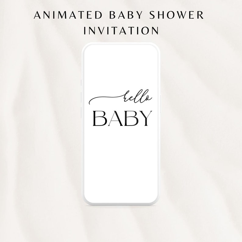 May include: A white smartphone mockup with a black screen displaying the text "hello BABY" in a cursive font. The phone is on a white background.
