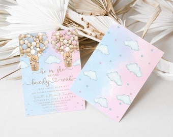 Balloon Teddy Bear Gender Reveal Invitation, Gender Reveal Invitation, Gender Reveal Ideas, Balloon Teddy Gender Reveal Invite , She or He