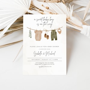 Boy Baby Shower Invitation, Boy Baby Clothes Shower Invite, Boho Baby Shower Invitation, Baby Clothes Shower, Boho Baby Boy  Shower, Phone
