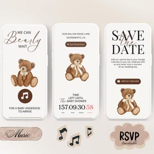 Boho Bear Baby Shower Invitation, Interactive Mobile Template (Digital Download)