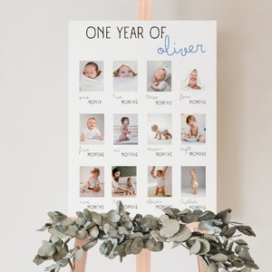 Fotoposter des ersten Jahres des Babys, Vorlage des ersten Geburtstagsfotoschilds, minimalistisches Fotobanner zum 1. Geburtstag, bearbeitbares Jahr in der Bildertafel