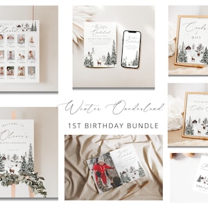 Winter Onederland Bundle, Onederland 1st Birthday Bundle Winter Wonderland 1st Birthday Invitation Bundle Editable Template Bundle Set