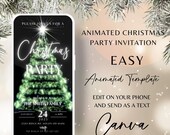Christmas Party Invitation, Animated Holiday Party Invite, Editable Electronic Xmas Party & Christmas Dinner Text evite Digital Templated