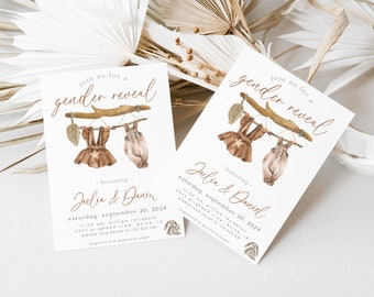 Boho Gender Reveal Invitation Download, Gender Reveal Ideas, ,Gender Reveal Party,  Gender Reveal Invitation Instant Download