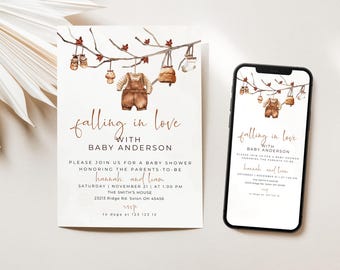 Fall Baby Shower Invite Boho Autumn Baby Shower Baby Clothes Invitation Boho Baby Shower Invite Printable Boy Baby Shower Editable