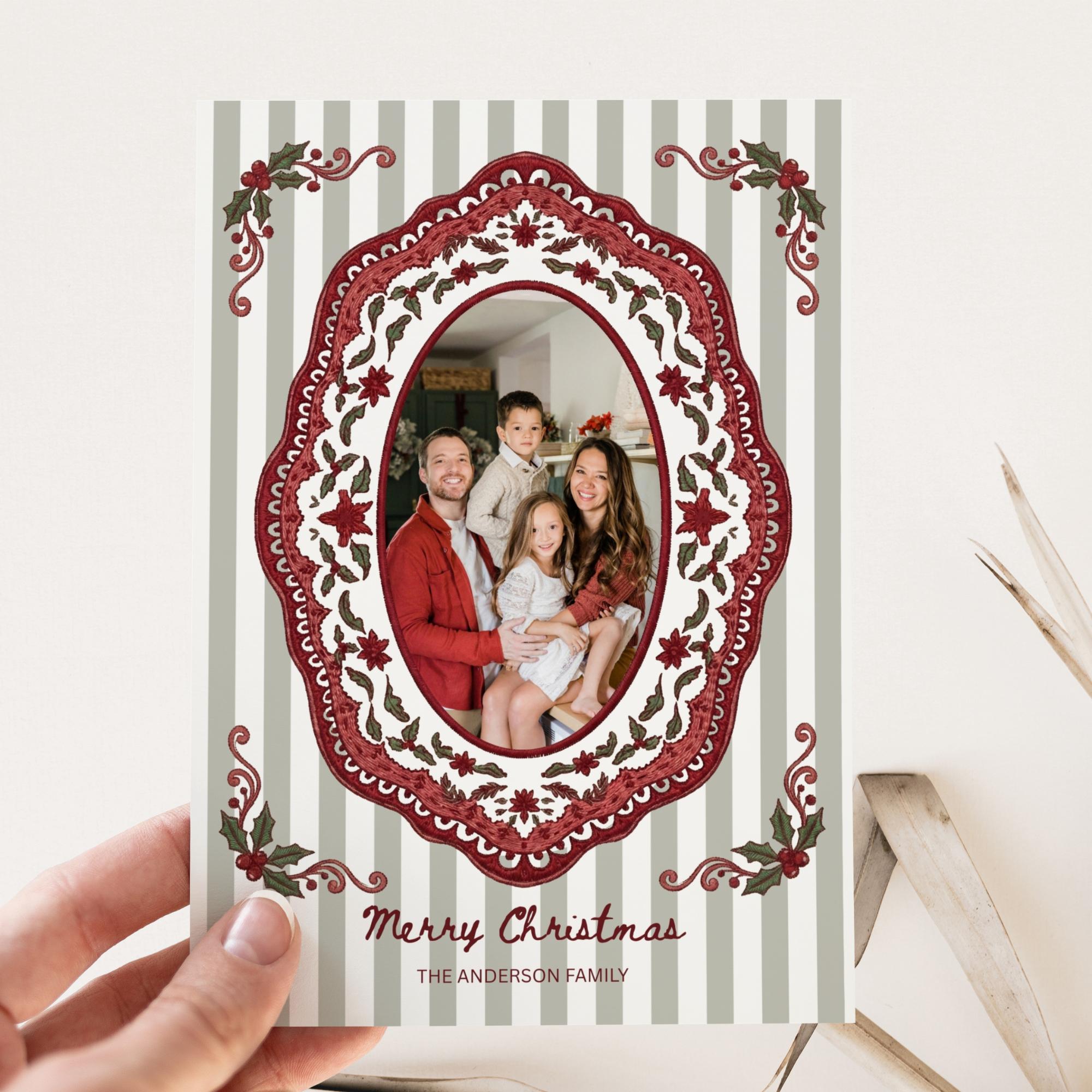 Vintage Christmas Card Template Retro Holiday Photo Card Printable