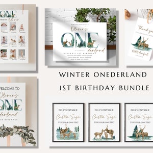 Pakiet na przyjęcie urodzinowe Winter Onederland | Szablon pakietu na pierwsze przyjęcie świąteczne | Przyjęcie urodzinowe w okresie świątecznym | Pobieranie cyfrowe, edytowalne
