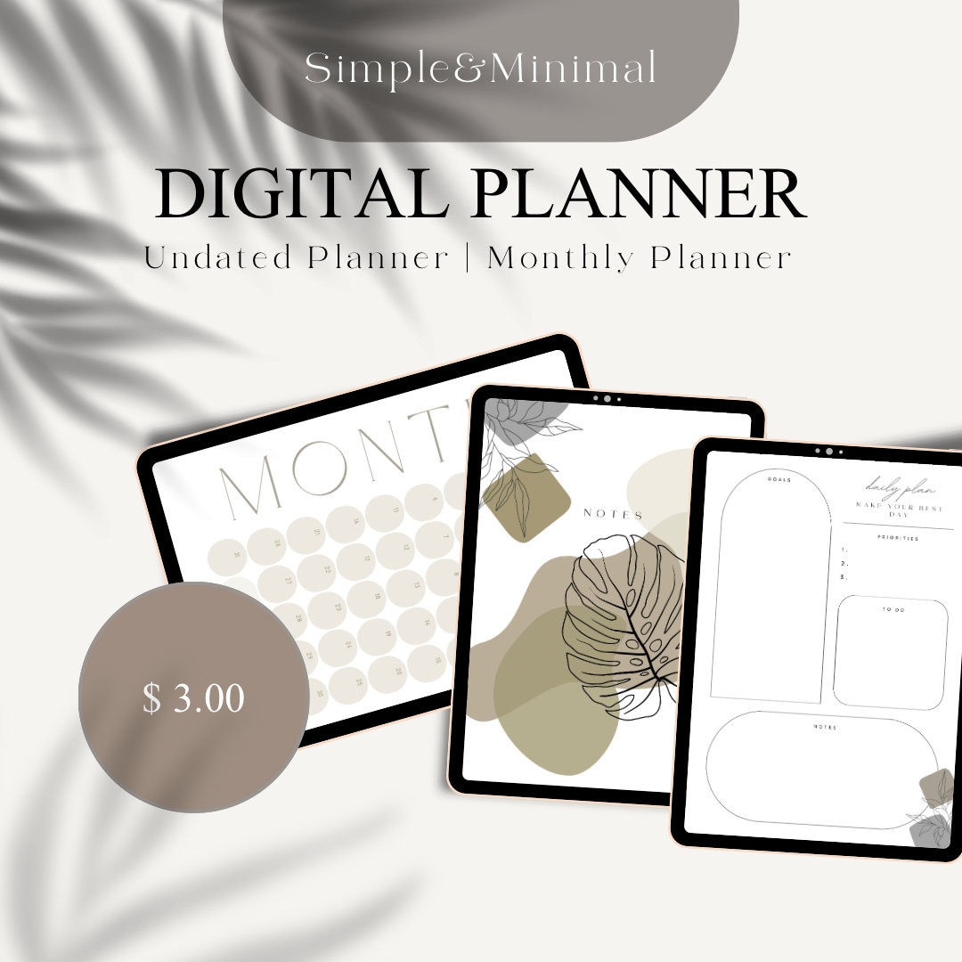 Aesthetic Undated Monthly Planner - Minimalist Digital Organizer (PDF ...