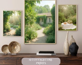 Cottagecore Garden Art Prints, Botanical Scenery Set of 15 (Digital Download)