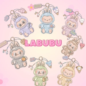 Pacchetto Clipart di Labubu Bunny - 8 file PNG da scaricare digitalmente - Personaggi coniglietti kawaii ispirati ai BTS