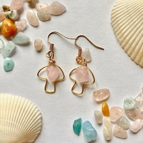 Wire Wrapped Crystal Mushroom Pendantsmall Gemstone Etsy