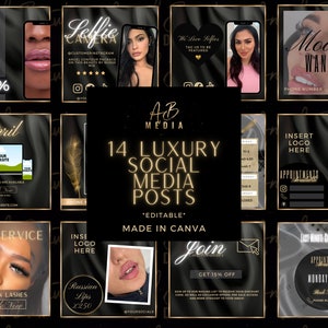 Luxury Filler & Aesthetics Social Media Instagram Post Editable Glam Canva Templates  Black Gold Satin Glitter Classy Luxe Content Bundles