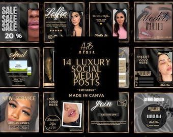Luxusfüller & Ästhetik Social Media Instagram Post Bearbeitbare Glam Canva Vorlagen Black Gold Satin Glitter Classy Luxe Content Bundles