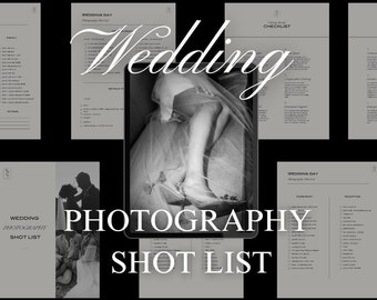 Modern Photo Checklist for Brides + Photographers, Modern Minimal Photography Template, Wedding Photography Shot List, Wedding Day Checklist