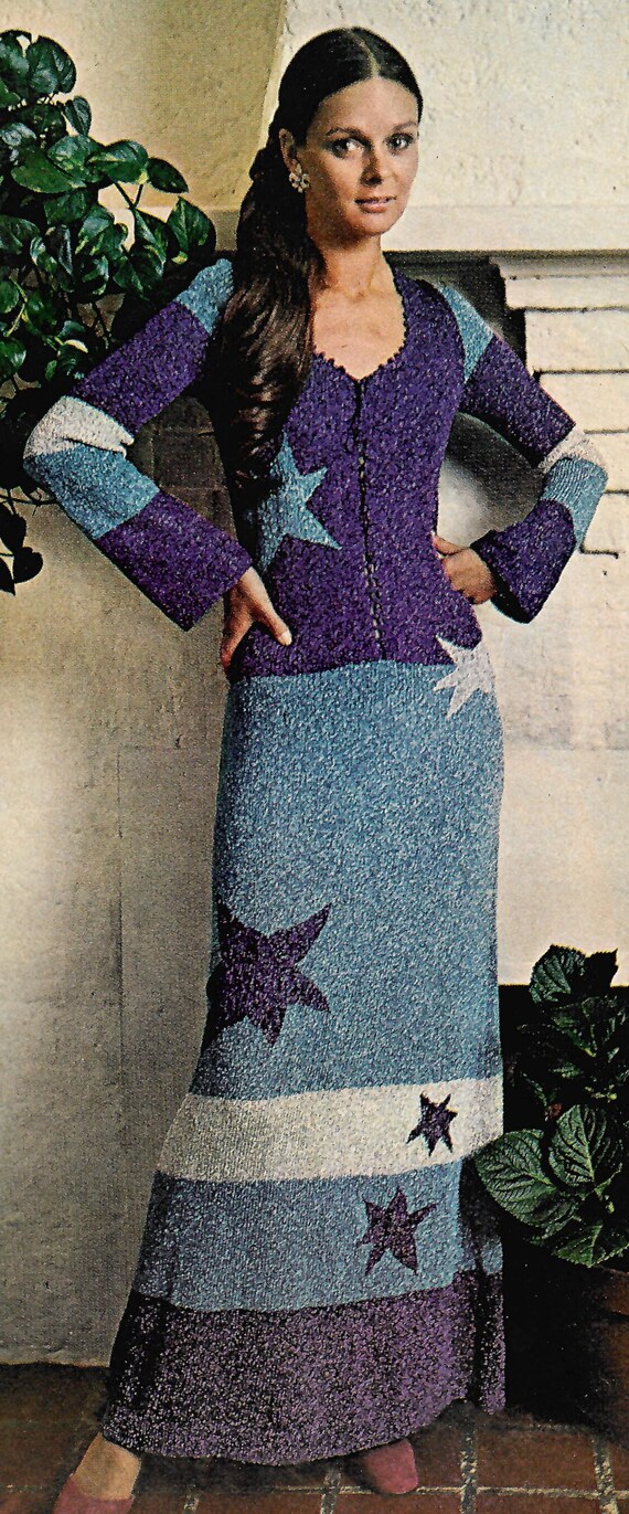 Vintage 1970s Knit Star-studded Gown Pattern - Etsy Israel