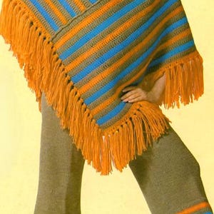 Vintage 1970s Crochet Poncho and Knit Pants Set Pattern