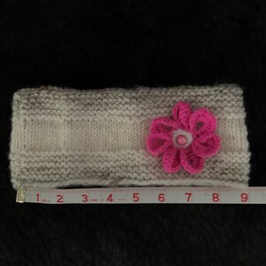 White/Grey With Pink Flower Winter Headband