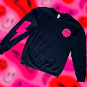 Bold Hot Pink Smiley Lightning Oversized Crewneck