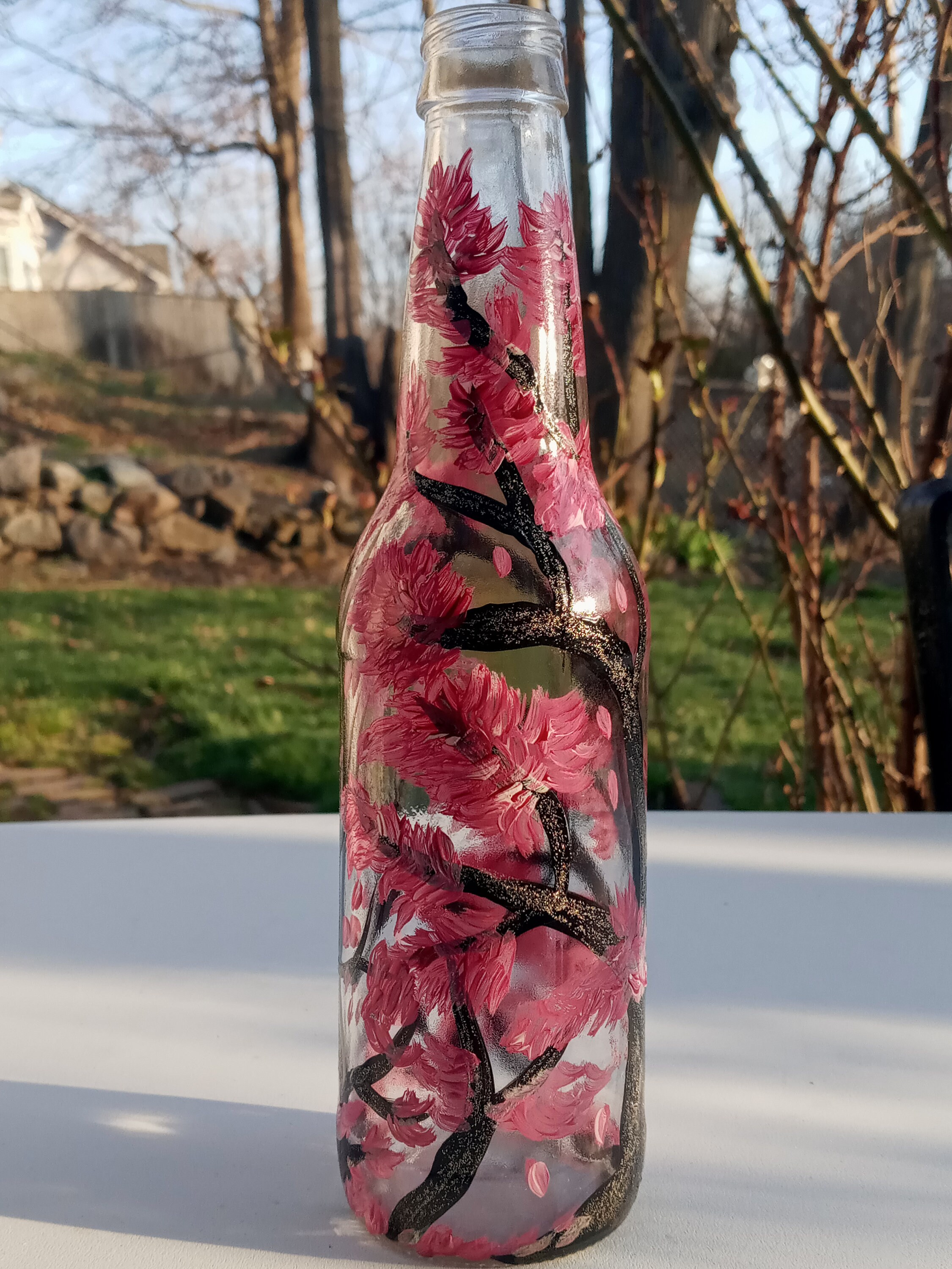 Upcycled Hand-Painted Decorative Soda Bottle