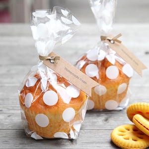 Sachets transparents pour biscuits ou bonbons - Pois blancs -Cadeaux invités Mariage, Baptême, Anniversaire, Baby Shower, Sachets cellophane