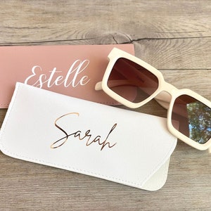 Estojo de óculos personalizado, estojo de óculos com nome personalizado, estojo de óculos de sol macio, estojo de óculos fino, bolsa de óculos de viagem, presente de madrinha para ela