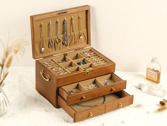 Custom Wooden Jewelry Box Large Locking Jewelry Organizer Storage Jewellery Box Organizer Jewellery Box With Drawer Women Jewellery Box Etsy UK