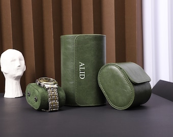 Personalised Leather Watch Case, Travel Watch Box, Watch Gifts for Dads, Groom Gift, Leather Watch Case Roll for Watches, Father&#39;s Day gift