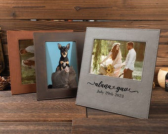Custom Engraved Frame, Personalized Leatherette Photo Frame with Glass, Picture Frame, Family Picture Frame, Picture Display, Wedding Gift