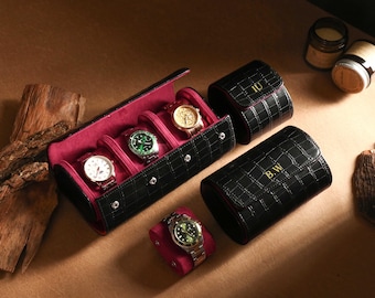 Leder Uhrenetui Rolle für Uhren, personalisierte Leder Uhrenetui, Reise Uhrenbox, Uhrengeschenke für Väter, Bräutigam Geschenk, Vatertagsgeschenk
