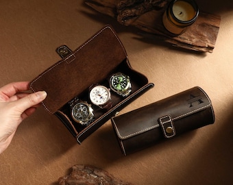 Personalised Engraved Watch Case, Travel Watch Box, Watch Gifts for Dads, Groom Gift, Dark Brown Travel Watch Box for Men or Women